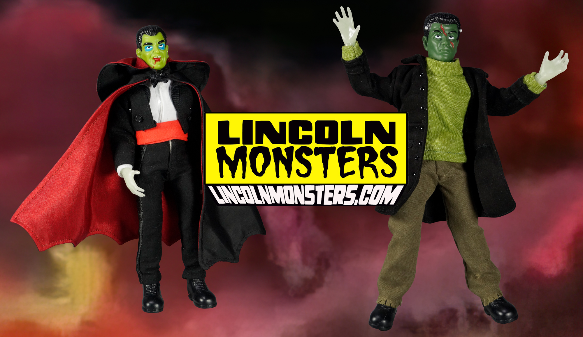 Lincoln Monsters, Mego, Lincoln Dracula, Lincoln International, Megolike, Tomland, Rack Toys, Monster toys, 8 inch figures, New Lincoln Monsters, Mego 2024, Frankenstein,